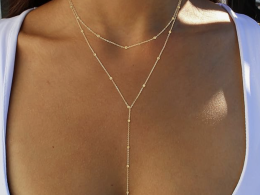 Gold Necklace for Women, Dainty Long Necklace 14k Gold Plated/Silver Y-Shaped Pendant Necklace Trendy Layered Cz Beaded Chain Drop Necklaces Simple Gold Jewelry For Women Gift